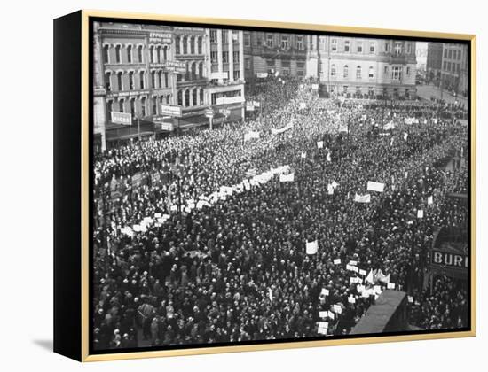 Striking Auto Workers Holding a Demonstration in Cadillac Square-William Vandivert-Framed Premier Image Canvas