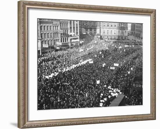 Striking Auto Workers Holding a Demonstration in Cadillac Square-William Vandivert-Framed Premium Photographic Print