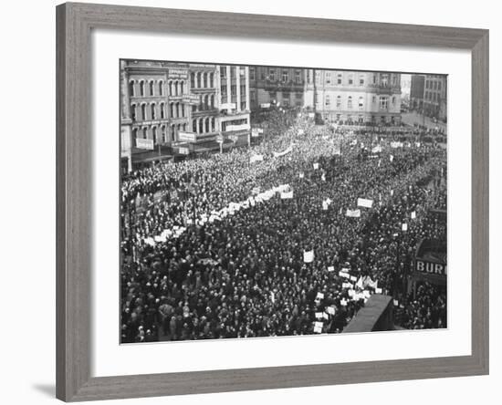 Striking Auto Workers Holding a Demonstration in Cadillac Square-William Vandivert-Framed Premium Photographic Print