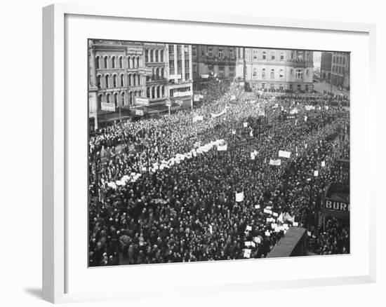 Striking Auto Workers Holding a Demonstration in Cadillac Square-William Vandivert-Framed Premium Photographic Print