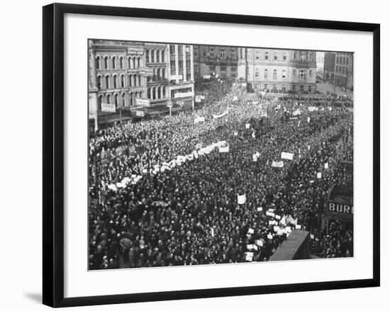 Striking Auto Workers Holding a Demonstration in Cadillac Square-William Vandivert-Framed Premium Photographic Print