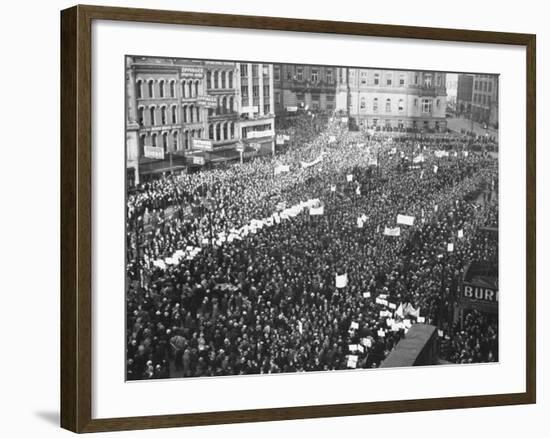 Striking Auto Workers Holding a Demonstration in Cadillac Square-William Vandivert-Framed Premium Photographic Print