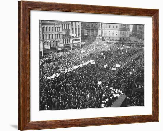 Striking Auto Workers Holding a Demonstration in Cadillac Square-William Vandivert-Framed Premium Photographic Print