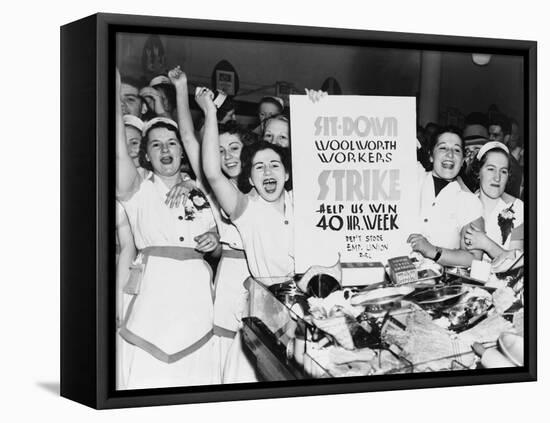 Striking Employees of NYC Woolworth's Demand a 40 Hour Work Week, 1937-null-Framed Stretched Canvas
