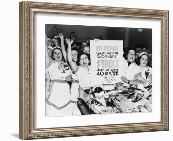 Striking Employees of NYC Woolworth's Demand a 40 Hour Work Week, 1937-null-Framed Photo