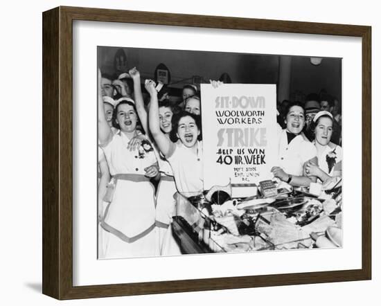 Striking Employees of NYC Woolworth's Demand a 40 Hour Work Week, 1937-null-Framed Photo