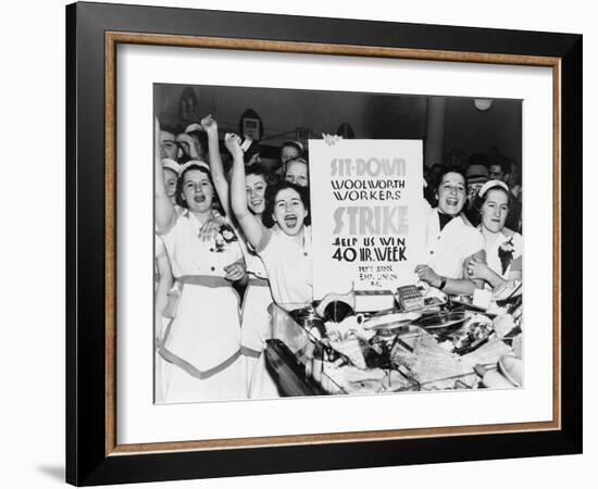 Striking Employees of NYC Woolworth's Demand a 40 Hour Work Week, 1937-null-Framed Photo