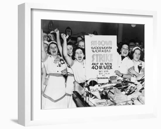 Striking Employees of NYC Woolworth's Demand a 40 Hour Work Week, 1937-null-Framed Photo
