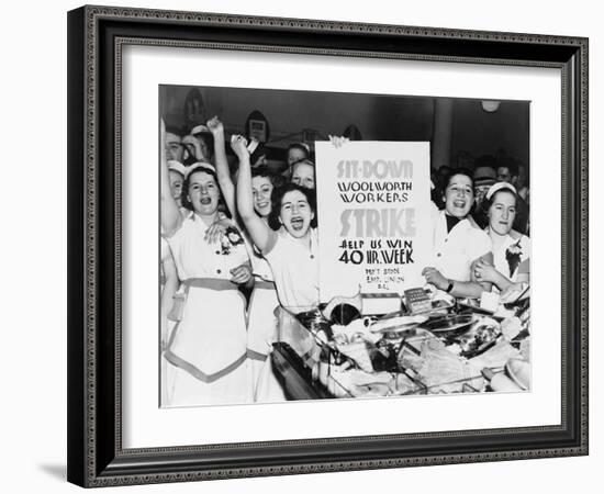 Striking Employees of NYC Woolworth's Demand a 40 Hour Work Week, 1937-null-Framed Photo