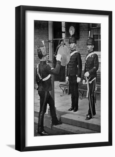 Striking the Gong at the Main Gate of the Aldershot Cavalry Barracks, Hampshire, 1896-Gregory & Co-Framed Giclee Print