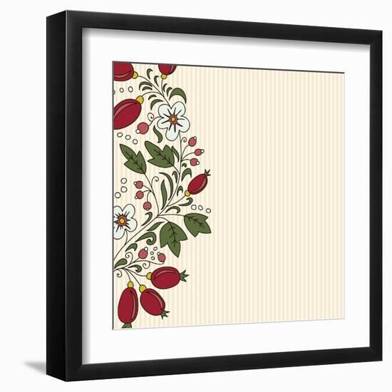 Striped Background Barberry with White Flower-Little_cuckoo-Framed Art Print