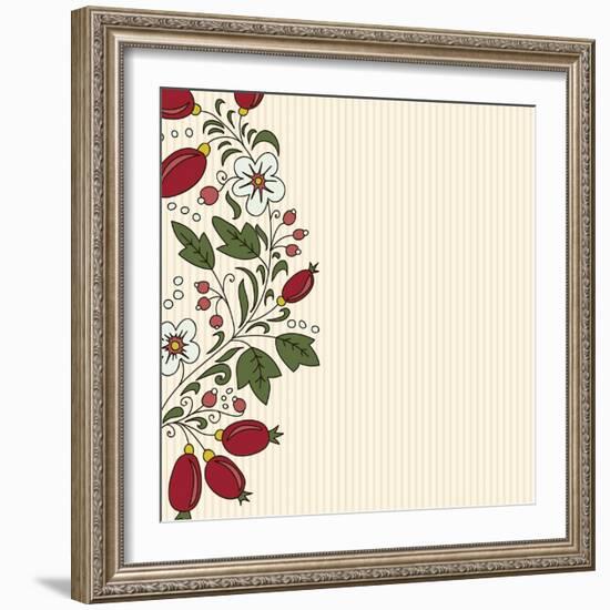 Striped Background Barberry with White Flower-Little_cuckoo-Framed Art Print