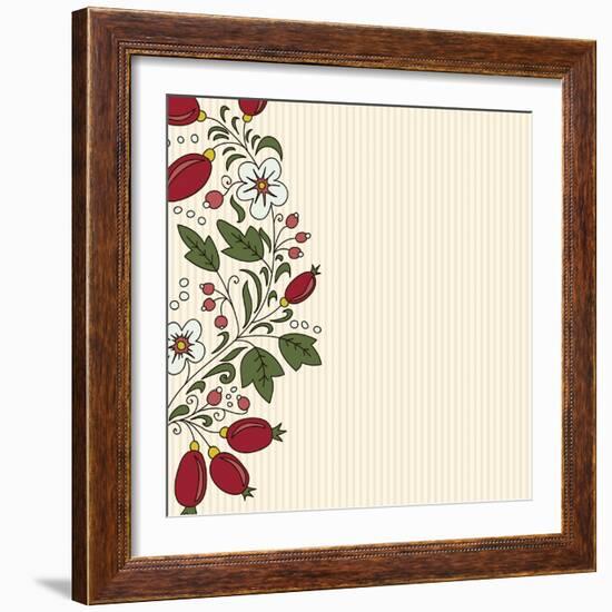 Striped Background Barberry with White Flower-Little_cuckoo-Framed Art Print