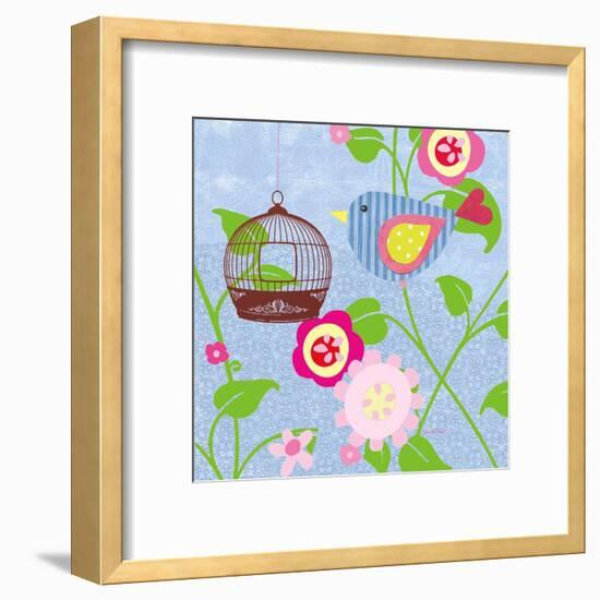 Striped Blue Bird-Sandra Smith-Framed Art Print