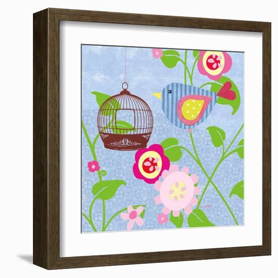 Striped Blue Bird-Sandra Smith-Framed Art Print