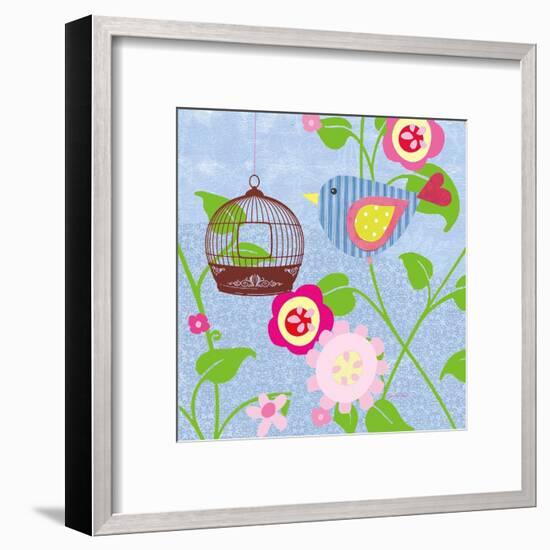 Striped Blue Bird-Sandra Smith-Framed Art Print