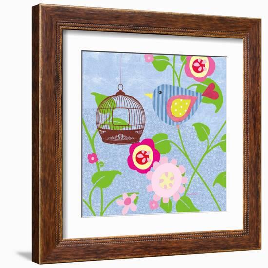 Striped Blue Bird-Sandra Smith-Framed Art Print