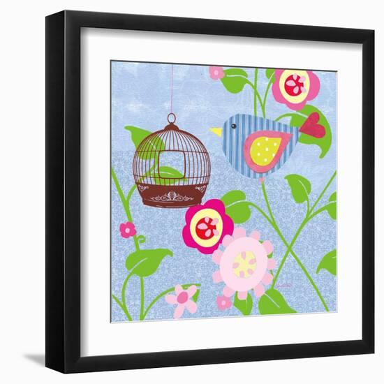 Striped Blue Bird-Sandra Smith-Framed Art Print