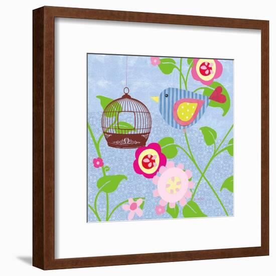 Striped Blue Bird-Sandra Smith-Framed Art Print