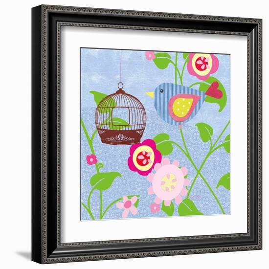 Striped Blue Bird-Sandra Smith-Framed Art Print
