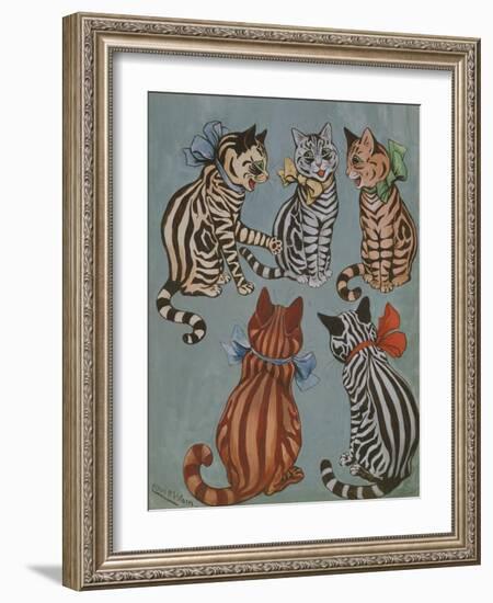 Striped Cats, C.1916 (Gouache on Paper)-Louis Wain-Framed Giclee Print