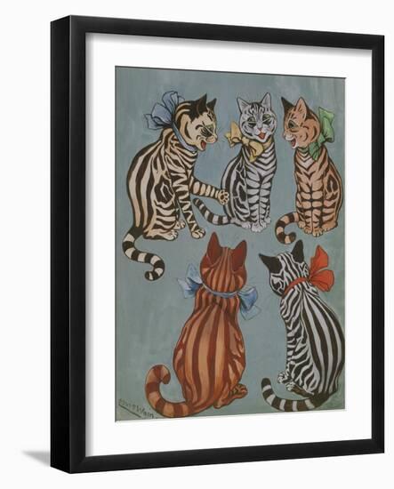Striped Cats, C.1916 (Gouache on Paper)-Louis Wain-Framed Giclee Print
