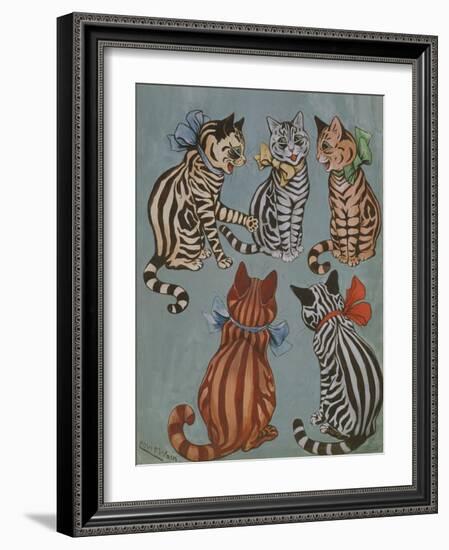 Striped Cats, C.1916 (Gouache on Paper)-Louis Wain-Framed Giclee Print