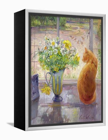 Striped Jug with Spring Flowers, 1992-Timothy Easton-Framed Premier Image Canvas