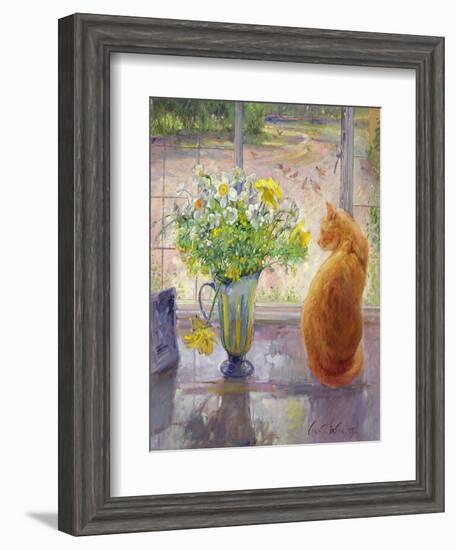 Striped Jug with Spring Flowers, 1992-Timothy Easton-Framed Giclee Print