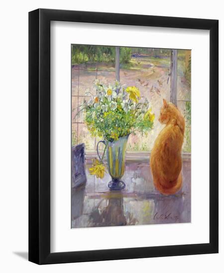 Striped Jug with Spring Flowers, 1992-Timothy Easton-Framed Giclee Print