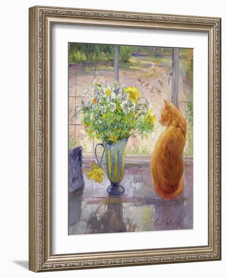 Striped Jug with Spring Flowers, 1992-Timothy Easton-Framed Giclee Print