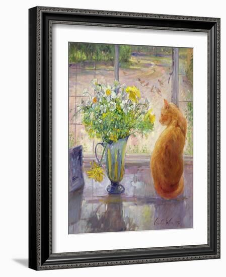 Striped Jug with Spring Flowers, 1992-Timothy Easton-Framed Giclee Print