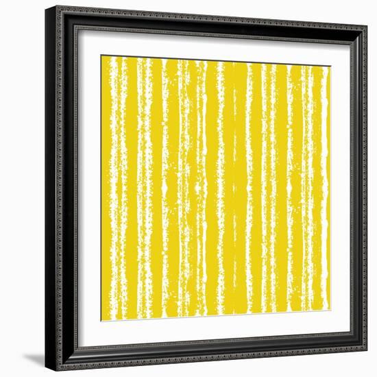 Striped Pattern with Brushed Lines in Yellow.-tukkki-Framed Art Print