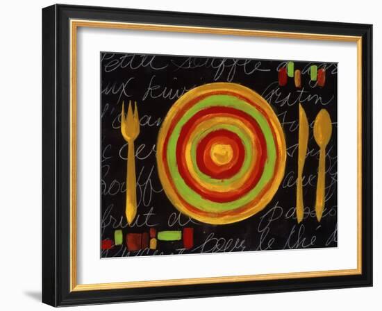 Striped Plate- Yellow-Susan Gillette-Framed Giclee Print