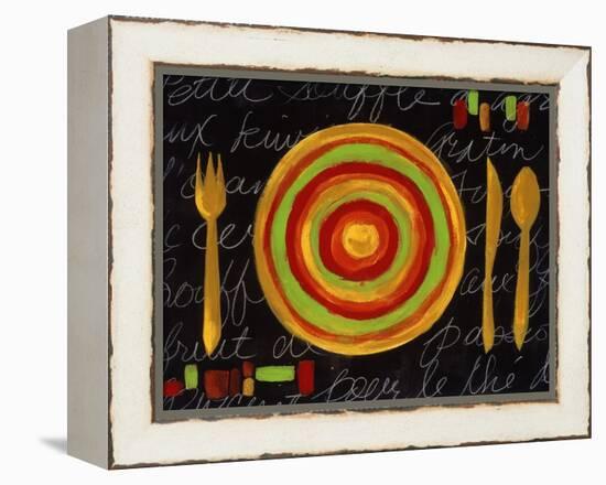 Striped Plate- Yellow-Susan Gillette-Framed Premier Image Canvas