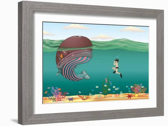 Striped Whale-Milovelen-Framed Art Print