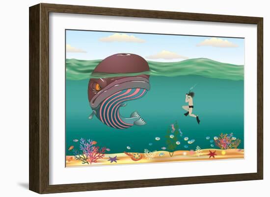 Striped Whale-Milovelen-Framed Art Print