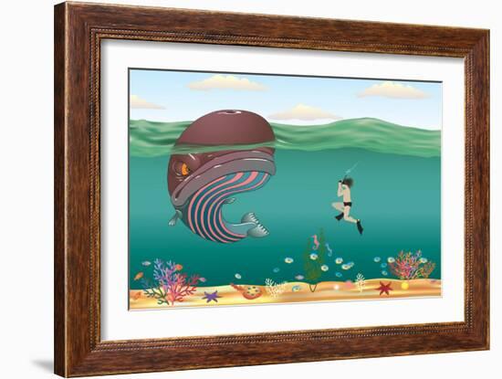 Striped Whale-Milovelen-Framed Art Print