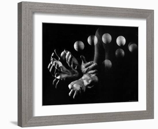 Stroboscopic Image of Hands of Juggler Stan Cavenaugh Juggling Balls-Gjon Mili-Framed Photographic Print