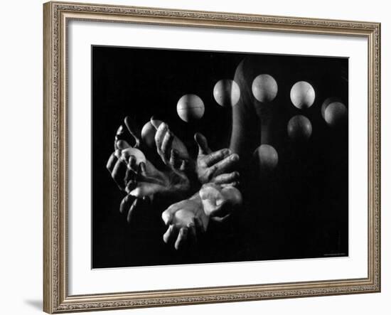 Stroboscopic Image of Hands of Juggler Stan Cavenaugh Juggling Balls-Gjon Mili-Framed Photographic Print