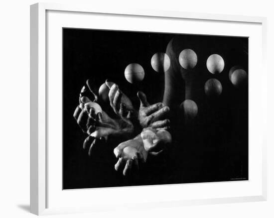 Stroboscopic Image of Hands of Juggler Stan Cavenaugh Juggling Balls-Gjon Mili-Framed Photographic Print