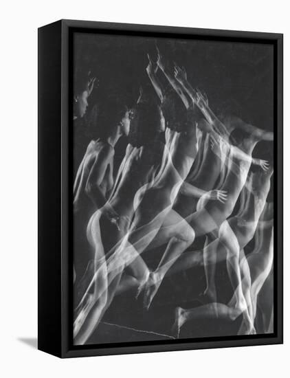 Stroboscopic Image of Nude Model Leaping Through Space-Gjon Mili-Framed Premier Image Canvas