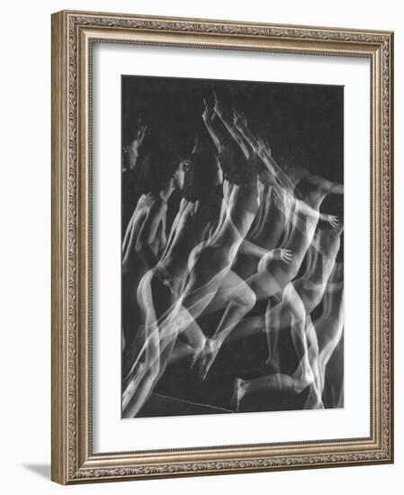 Stroboscopic Image of Nude Model Leaping Through Space-Gjon Mili-Framed Photographic Print