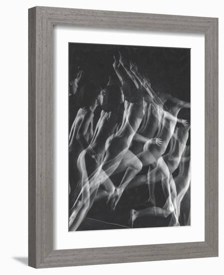 Stroboscopic Image of Nude Model Leaping Through Space-Gjon Mili-Framed Photographic Print