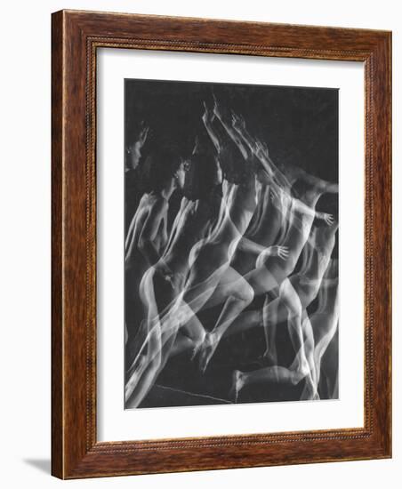 Stroboscopic Image of Nude Model Leaping Through Space-Gjon Mili-Framed Photographic Print