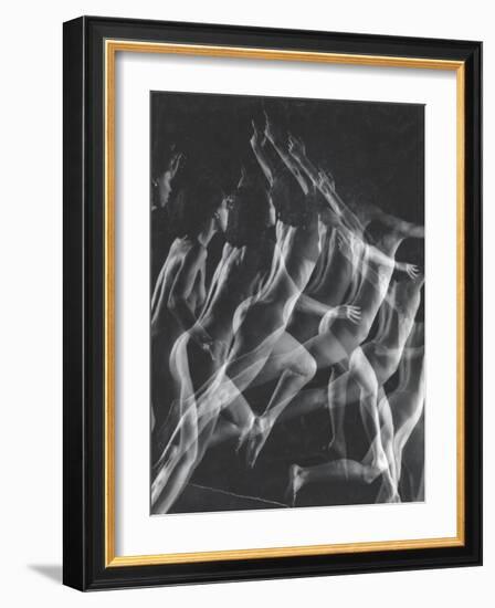 Stroboscopic Image of Nude Model Leaping Through Space-Gjon Mili-Framed Photographic Print