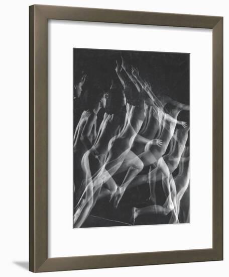 Stroboscopic Image of Nude Model Leaping Through Space-Gjon Mili-Framed Photographic Print