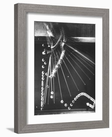 Stroboscopic Image of Three Cushion Force Follow Shot by Billiards Champion Ezequiel Navarra-Gjon Mili-Framed Photographic Print