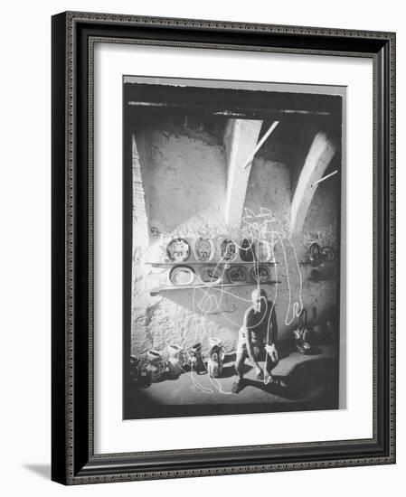 Stroboscopic Photograph of Pablo Picasso "Drawing" with Light-null-Framed Photographic Print