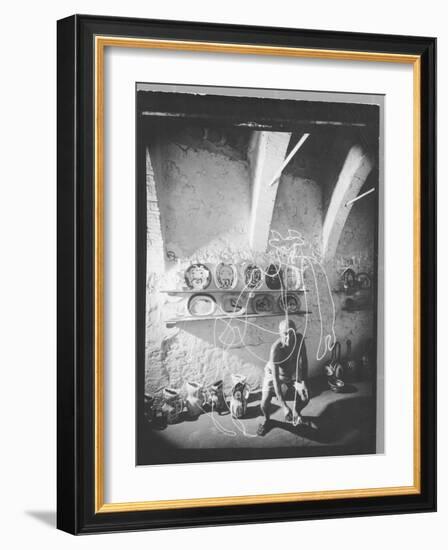 Stroboscopic Photograph of Pablo Picasso "Drawing" with Light-null-Framed Photographic Print